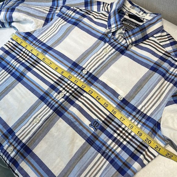 Rough Stock Panhandle Slim Button Down Shirt Mens Size Medium Short Sleeve Blue - Picture 9 of 10